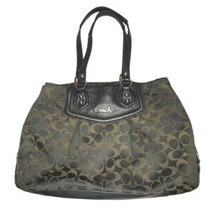 Coach Ashley Black + Gray Signature Shoulder Bag Purse Leather + Canvas
